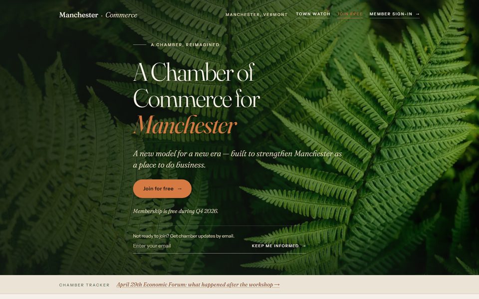 The Manchester Commerce landing page